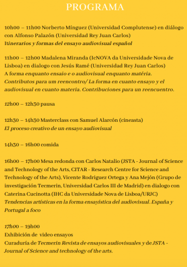 JSTA assina a curadoria de ensaios audiovisuais em seminário de investigação da Universidade Rei Juan Carlos