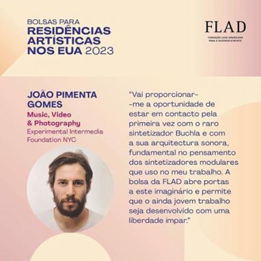 Graphics with FLAD logo, photo of João Pimenta Gomes and his small text